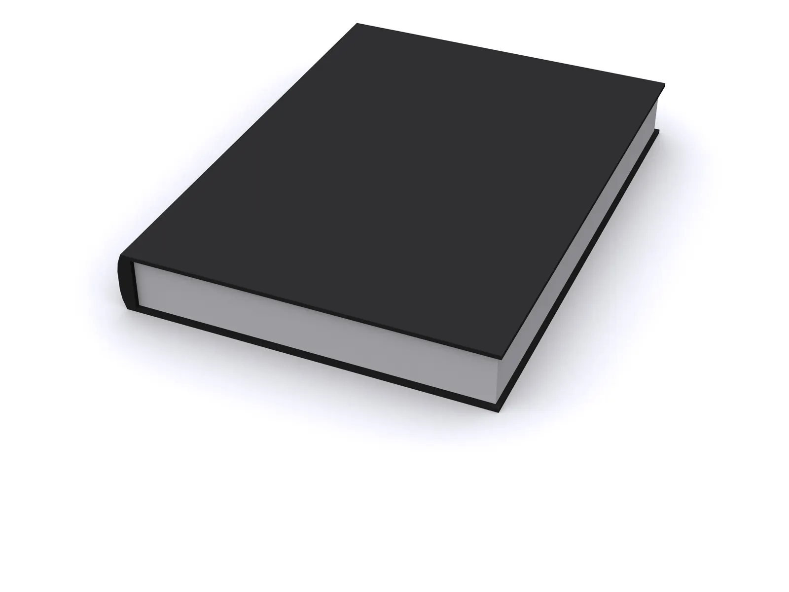 Closed 3D rendered black hardcover book with blank cover on a white background