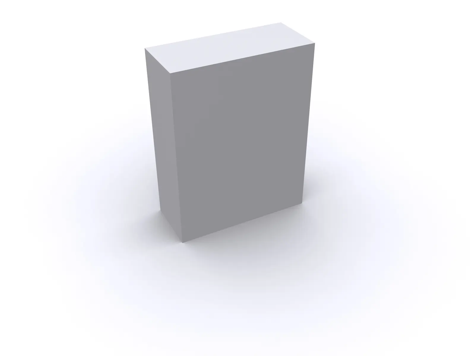 Plain grey 3D rendered rectangular box on a white background with soft shadow