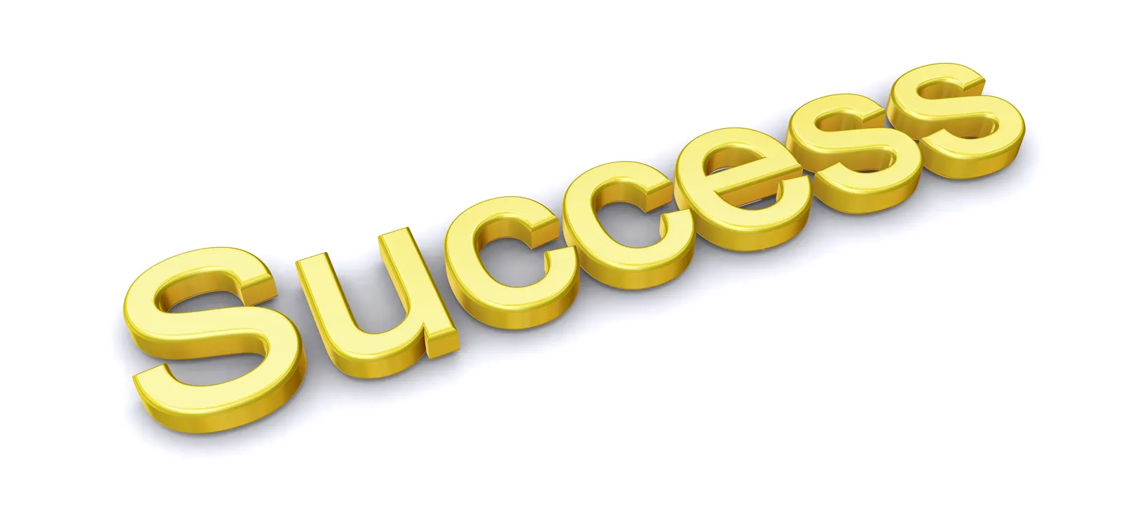 The word Success in shiny gold 3D letters on a white background