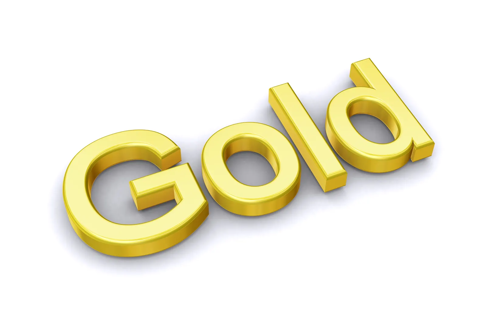 The word Gold in shiny golden 3D letters on a white background