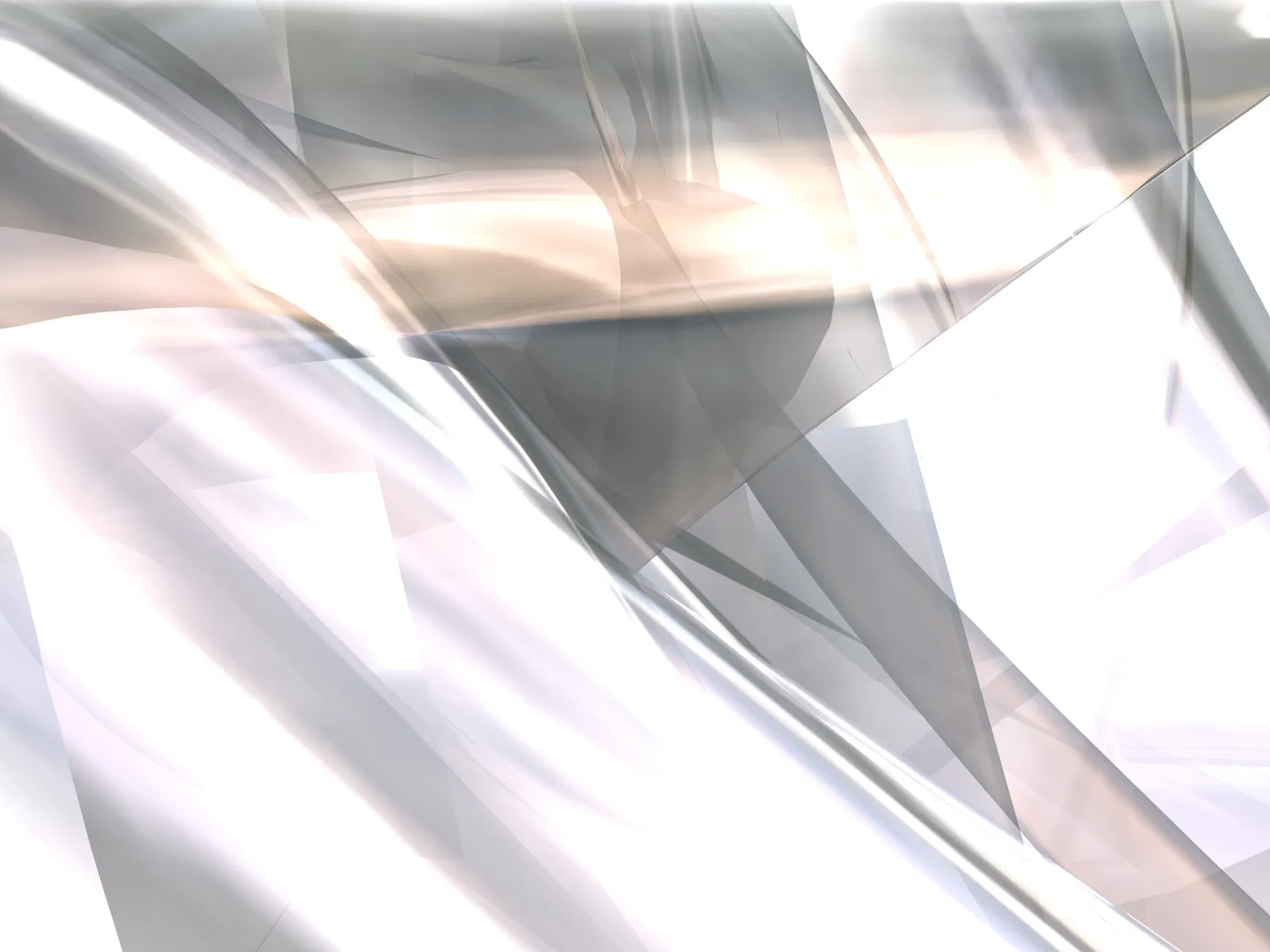 Abstract white and grey translucent glass-like shapes with soft peach light streaks