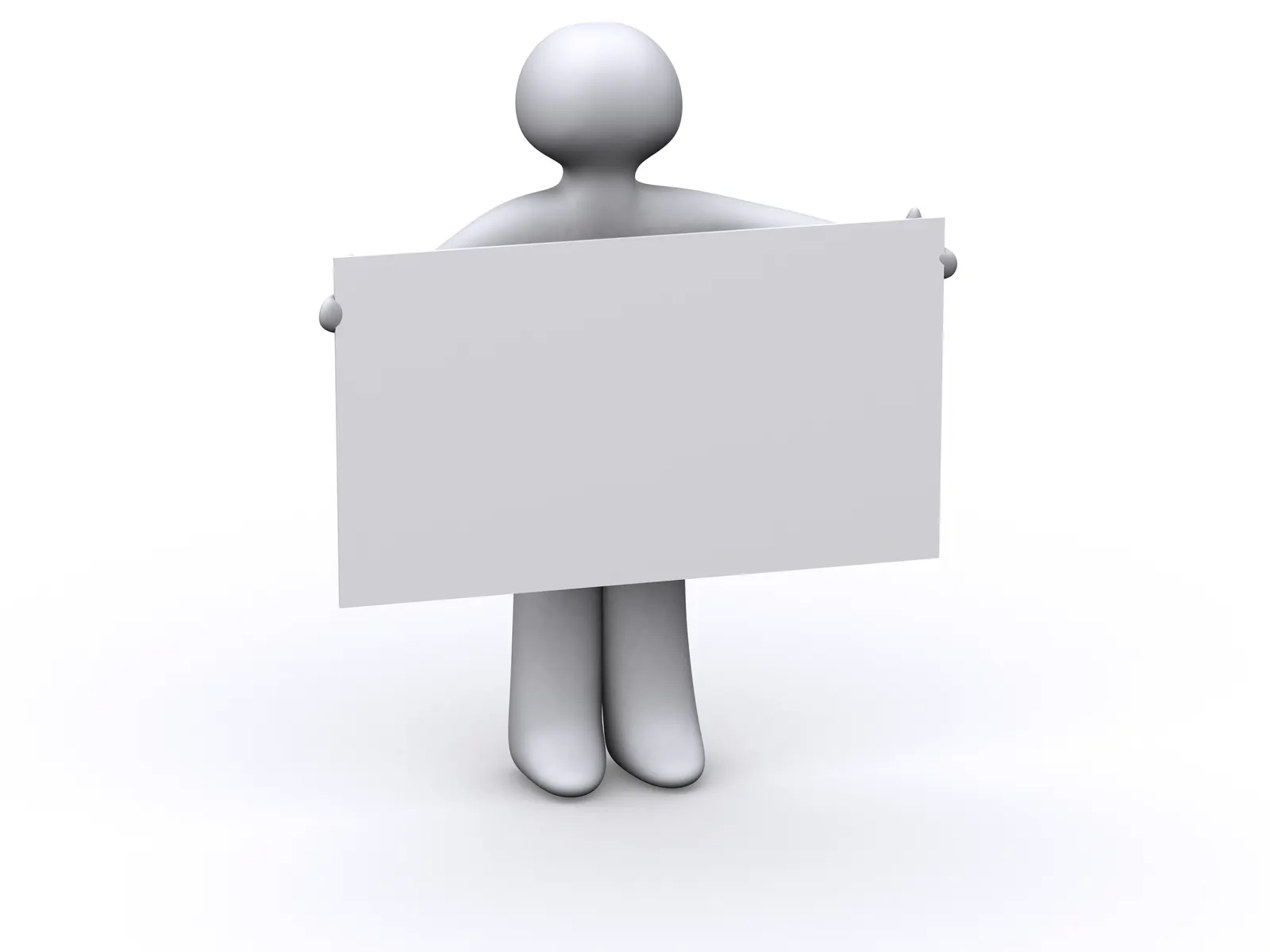 White 3D character holding a large blank sign in front of its body