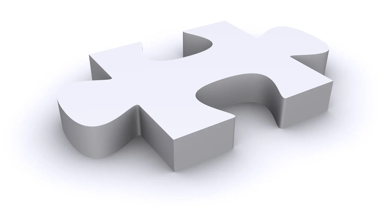 Single white 3D jigsaw puzzle piece on a white background