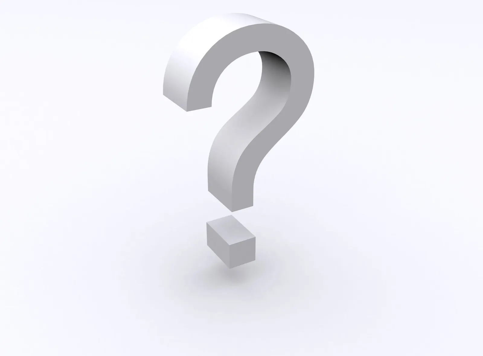 Large white 3D question mark on a pale background
