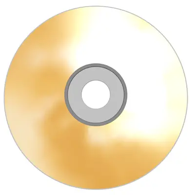 Top view of a blank gold CD-ROM disc with a grey centre hub on white