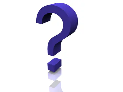 Blue 3D question mark with a soft reflection on a white background