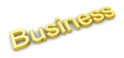 The word Business in shiny gold 3D letters on a white background