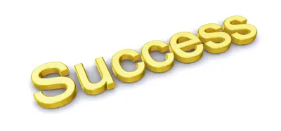 The word Success in shiny gold 3D letters on a white background