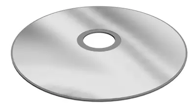 Silver 3D rendered CD-ROM disc with a central hole on a white background