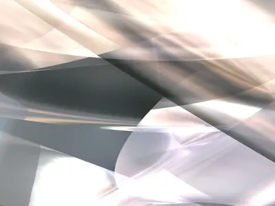 Abstract overlapping silver and cream translucent curves with bright highlights