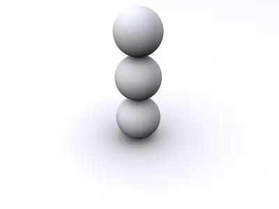 Three white spheres stacked on top of each other on a white background