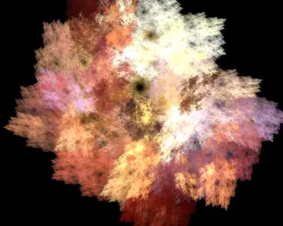 Abstract peach and lilac fractal cloud on a black background