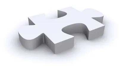 Single white 3D jigsaw puzzle piece on a white background